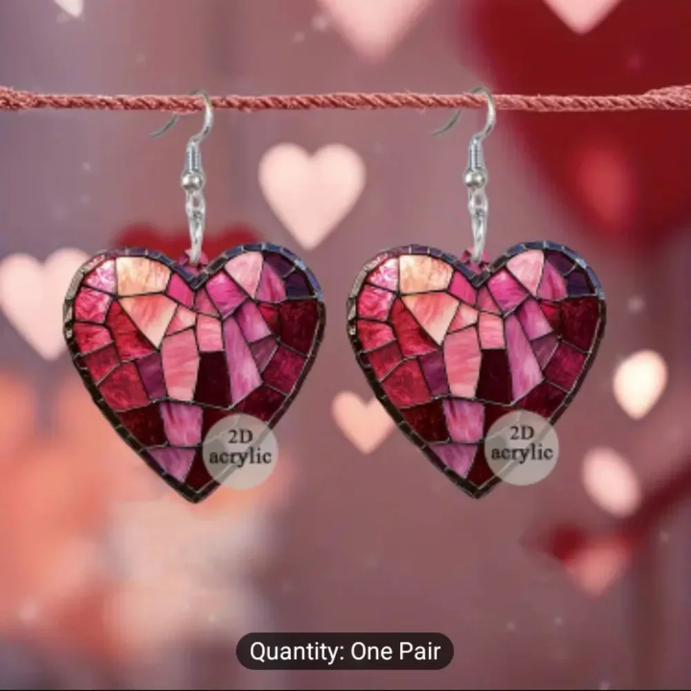 Pink heart earrings gradient acrylic dangle‎ New f2